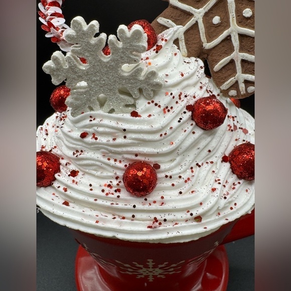 NEW Hand-crafted OOAK Faux Whipped Topping Christmas Winter Red Coffee Mug Decor - Picture 2 of 4